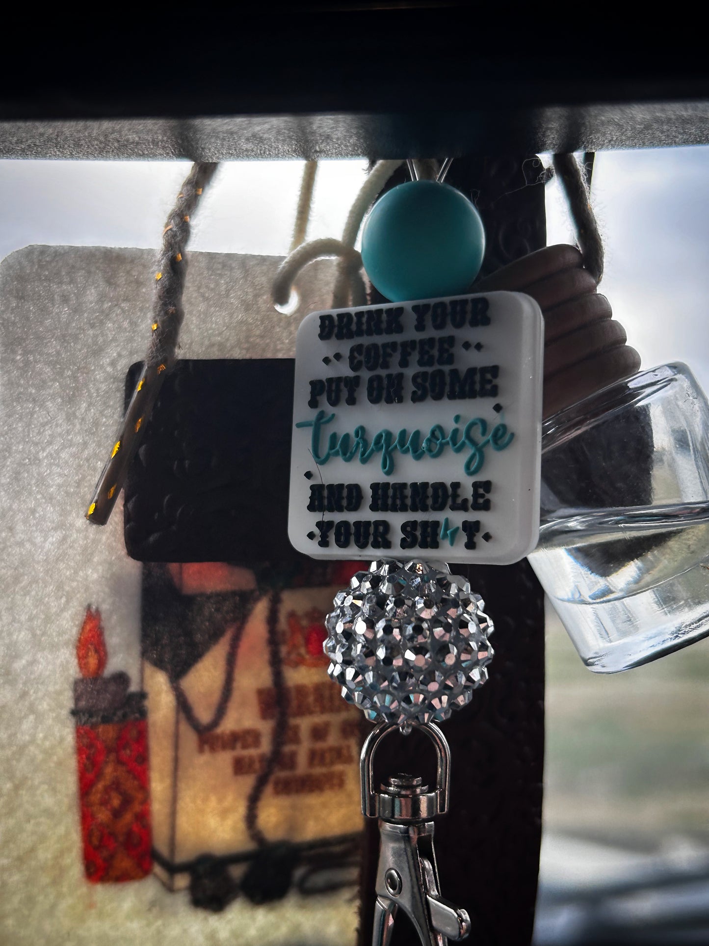 Drink your coffee and put on turquoise freshie hanger
