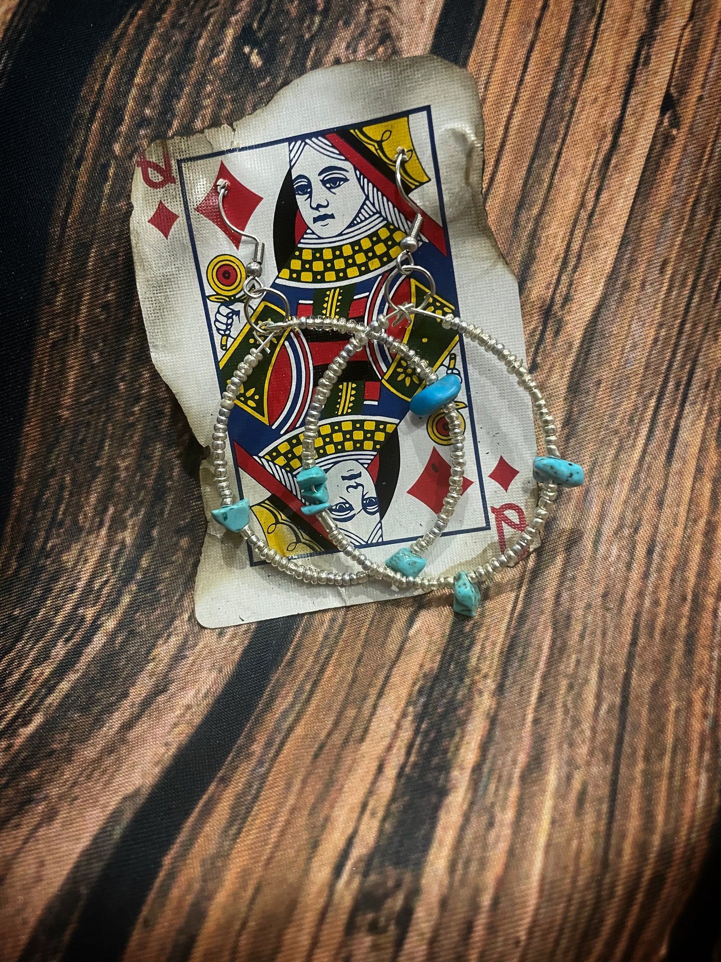 silver and turquoise stone dangle hoops