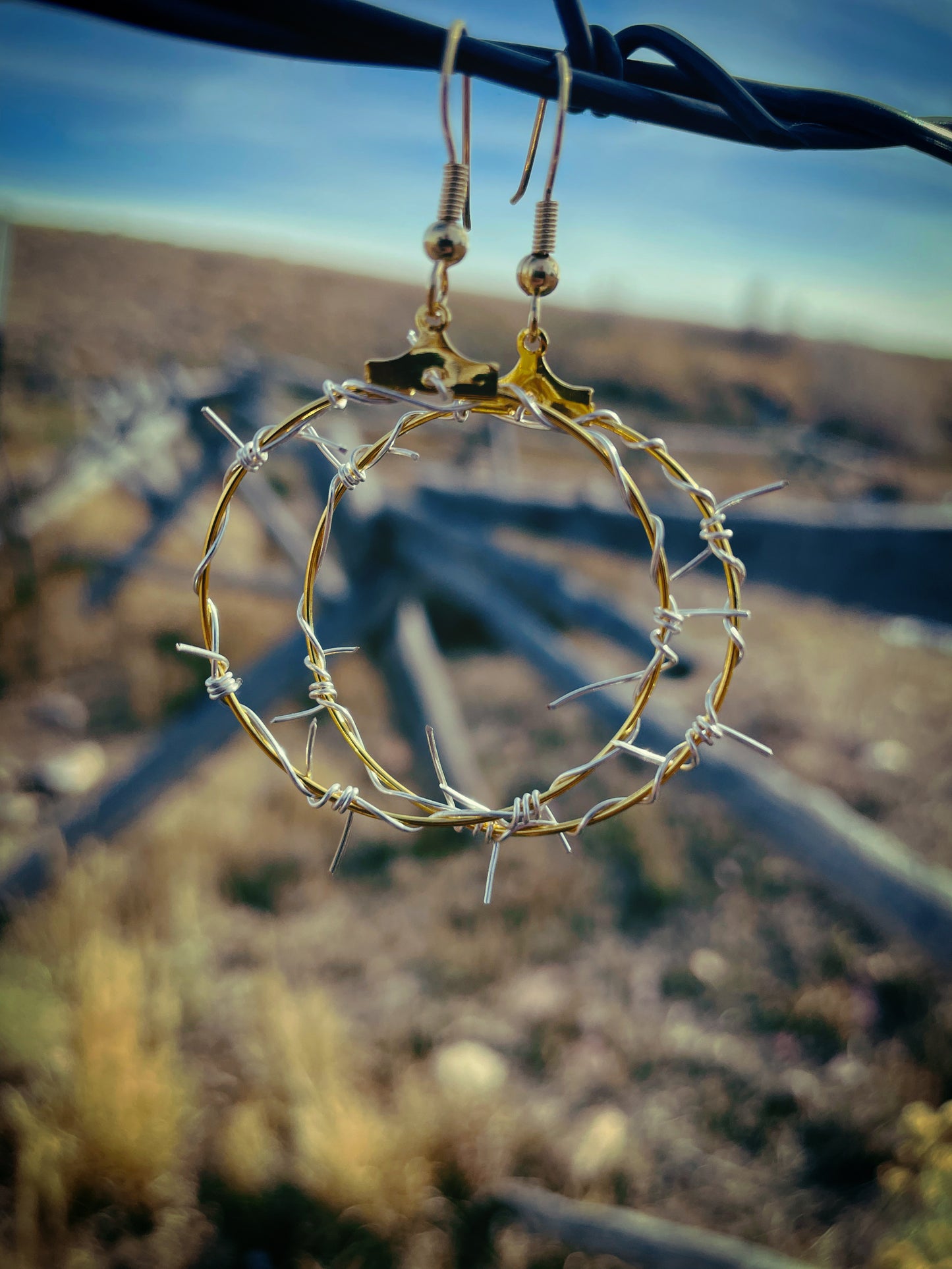 Gold and silver barbed wire hoops
