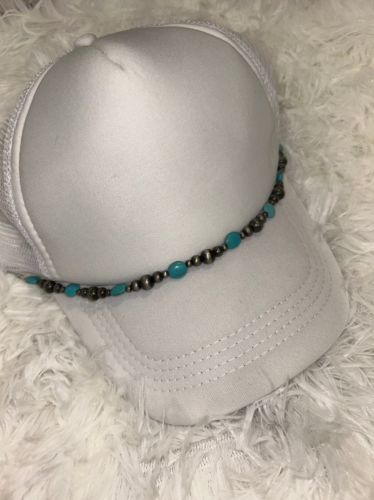 Turquoise and pearls hat charm