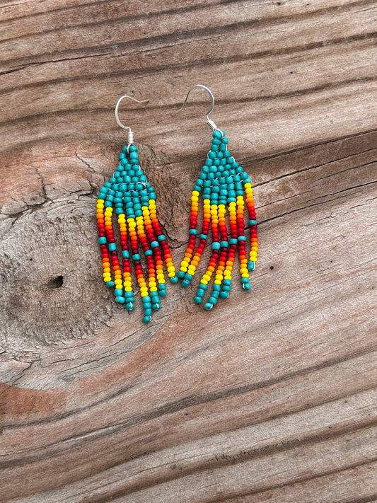 Turquoise beaded fringe earrings