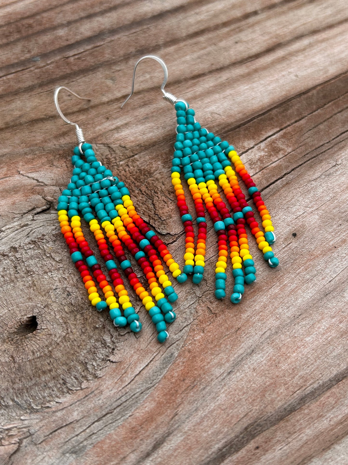 Turquoise beaded fringe earrings