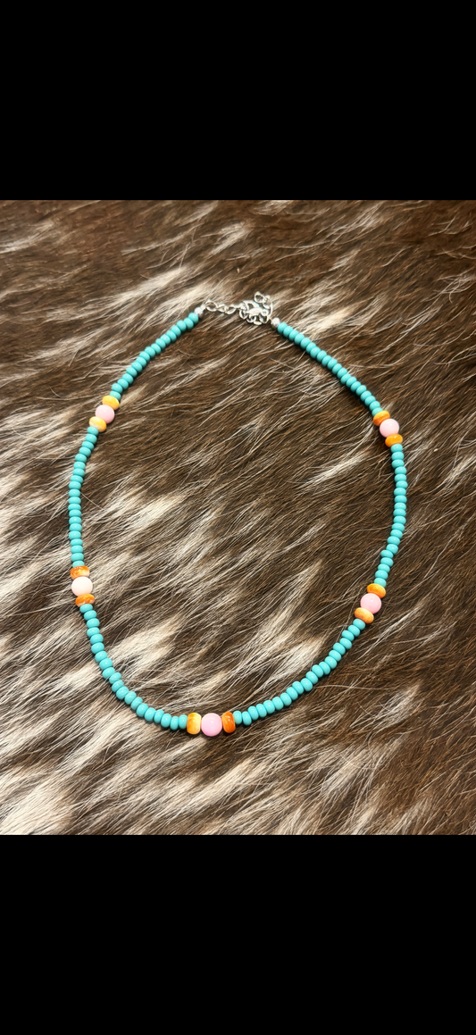 Orange Spiny Pink Conch Necklace