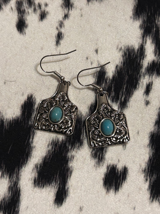 Tooled cow tag earrings