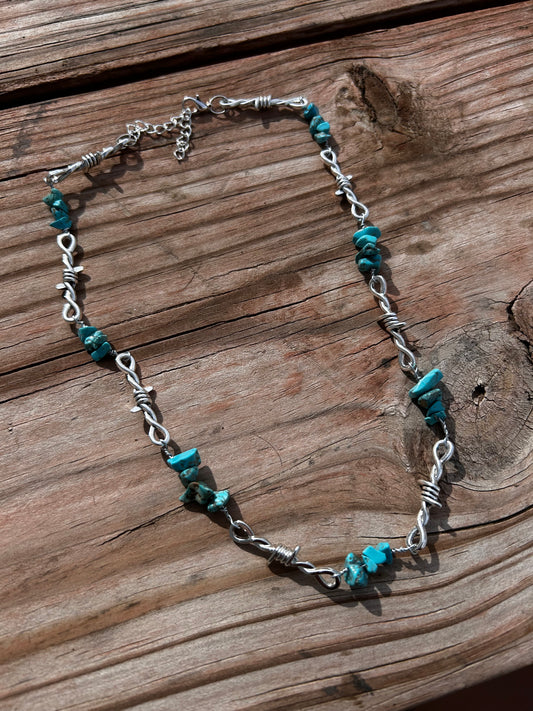 Turquoise barbed wire necklace