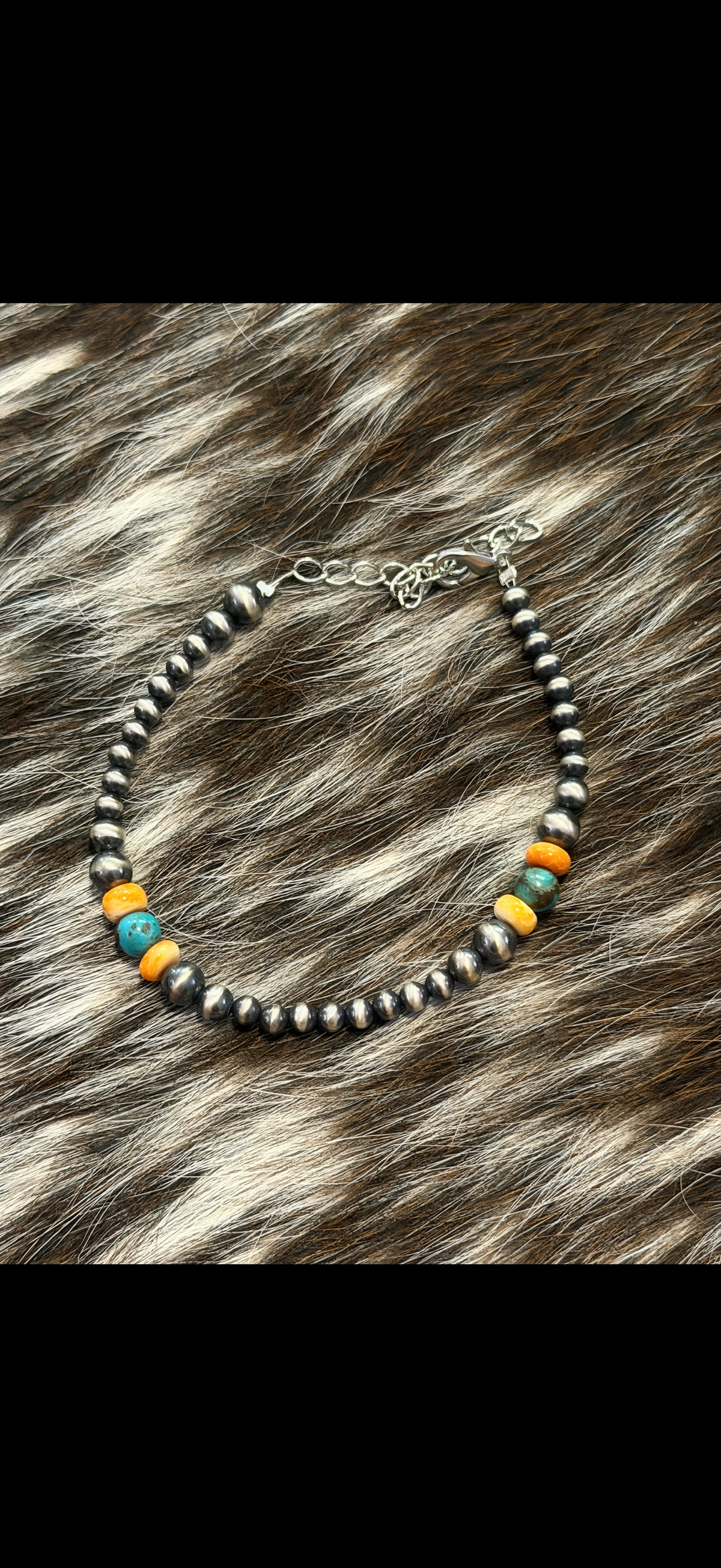 Orange Spiny and Kingman Silver Bracelet