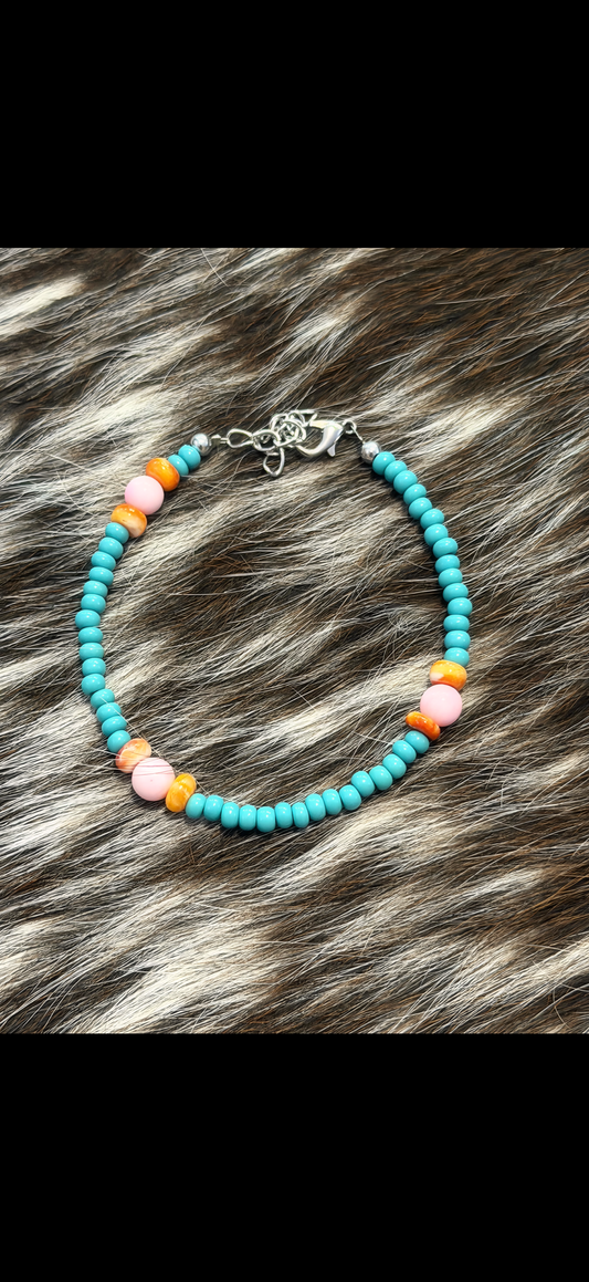 Orange Spiny and Pink Conch Bracelet
