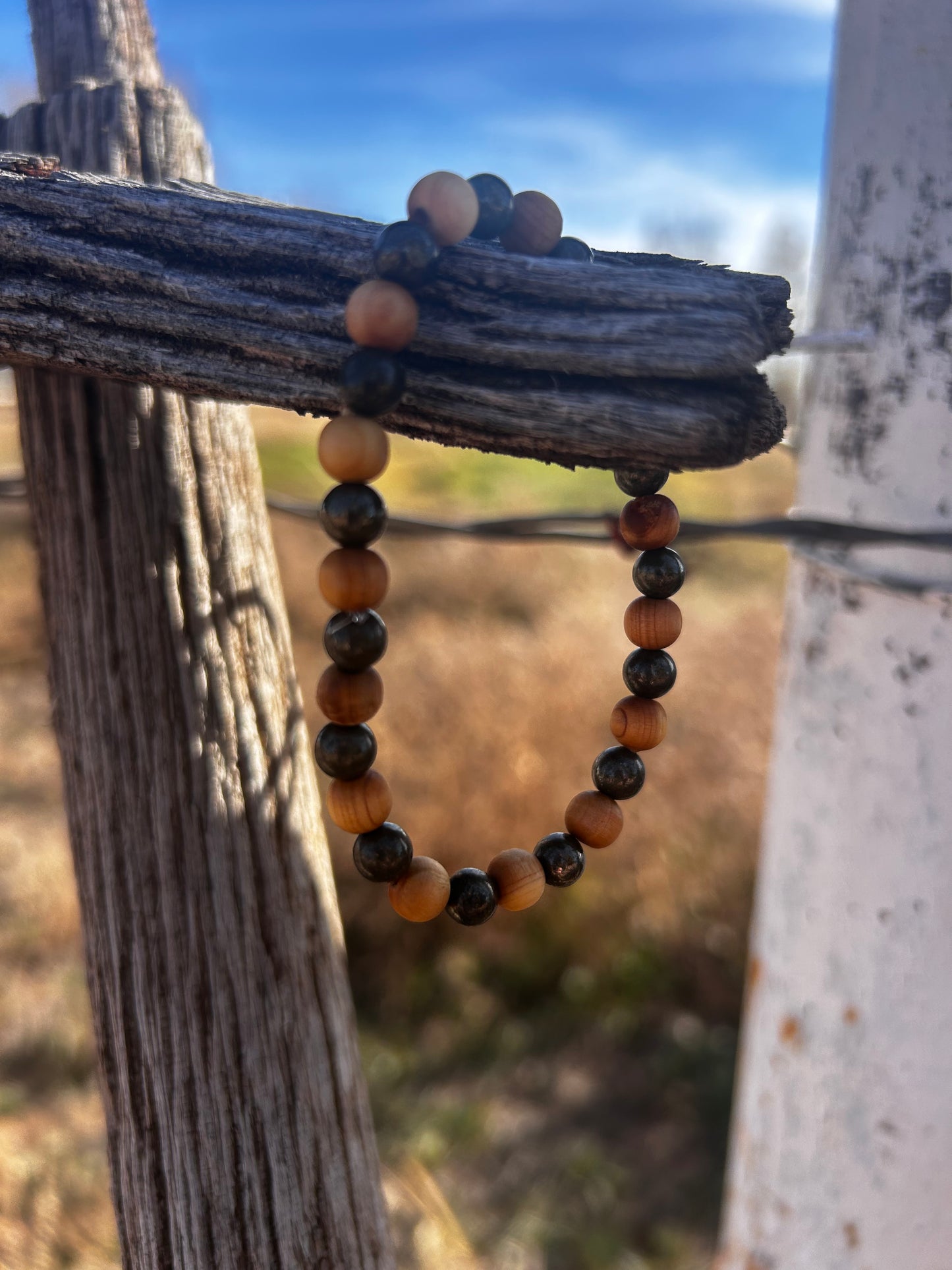 Pyrite and sandalwood bracelet