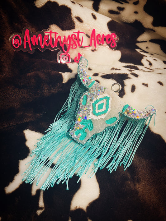 Teal and white glitter bull