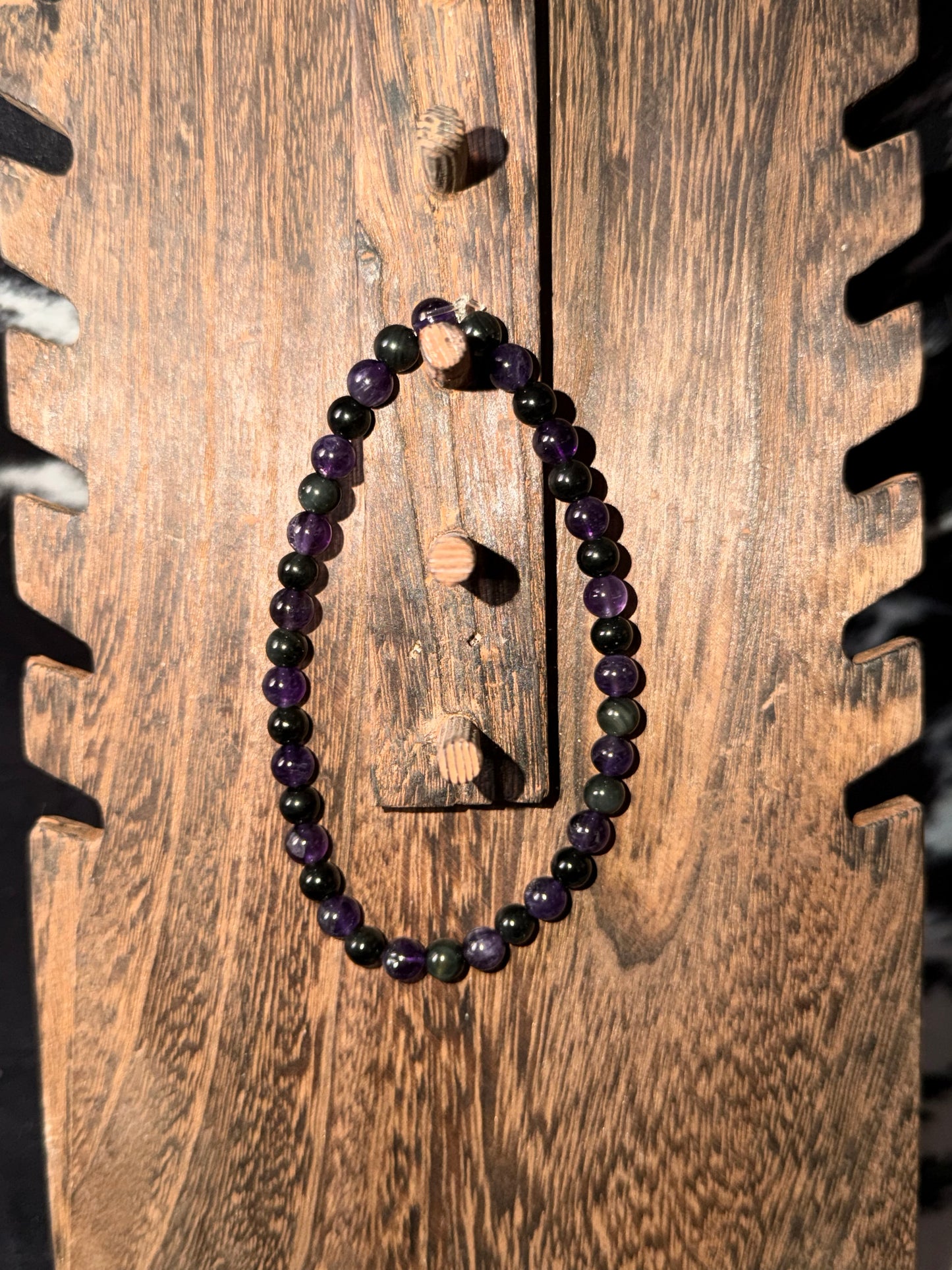 Amethyst and Obsidian Bracelet
