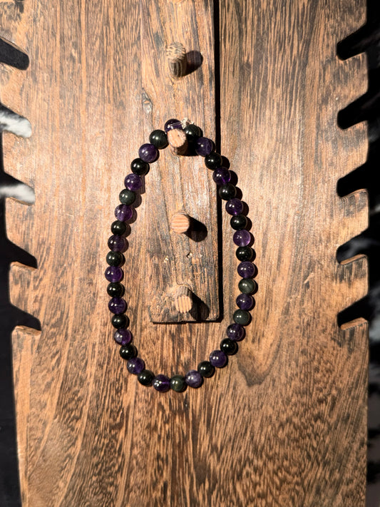 Amethyst and Obsidian Bracelet