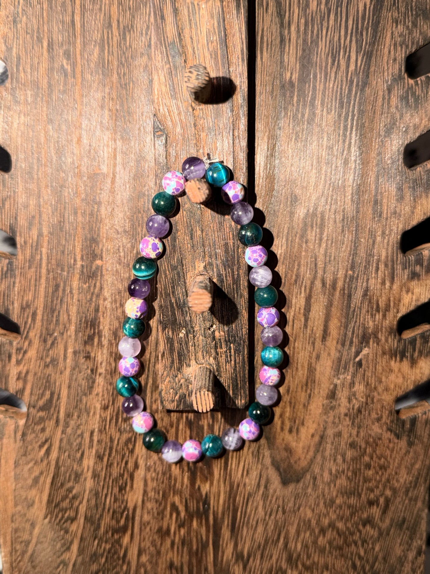 Sea Sediment Jasper, Blue Tigers Eye, Tooth Amethyst Bracelet
