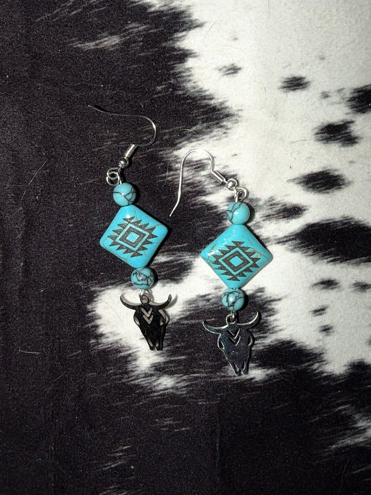 Turquoise Square Aztec Earrings
