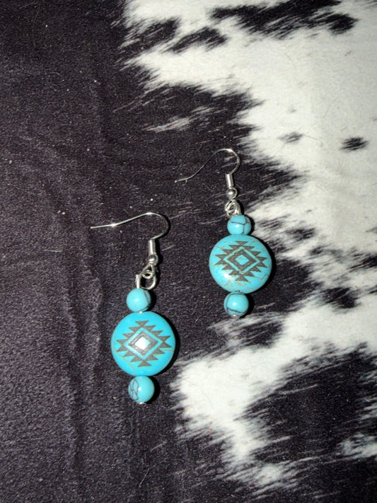Turquoise Aztec Round Earrings