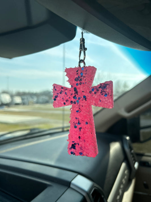 Pink and blue glitter cross freshie