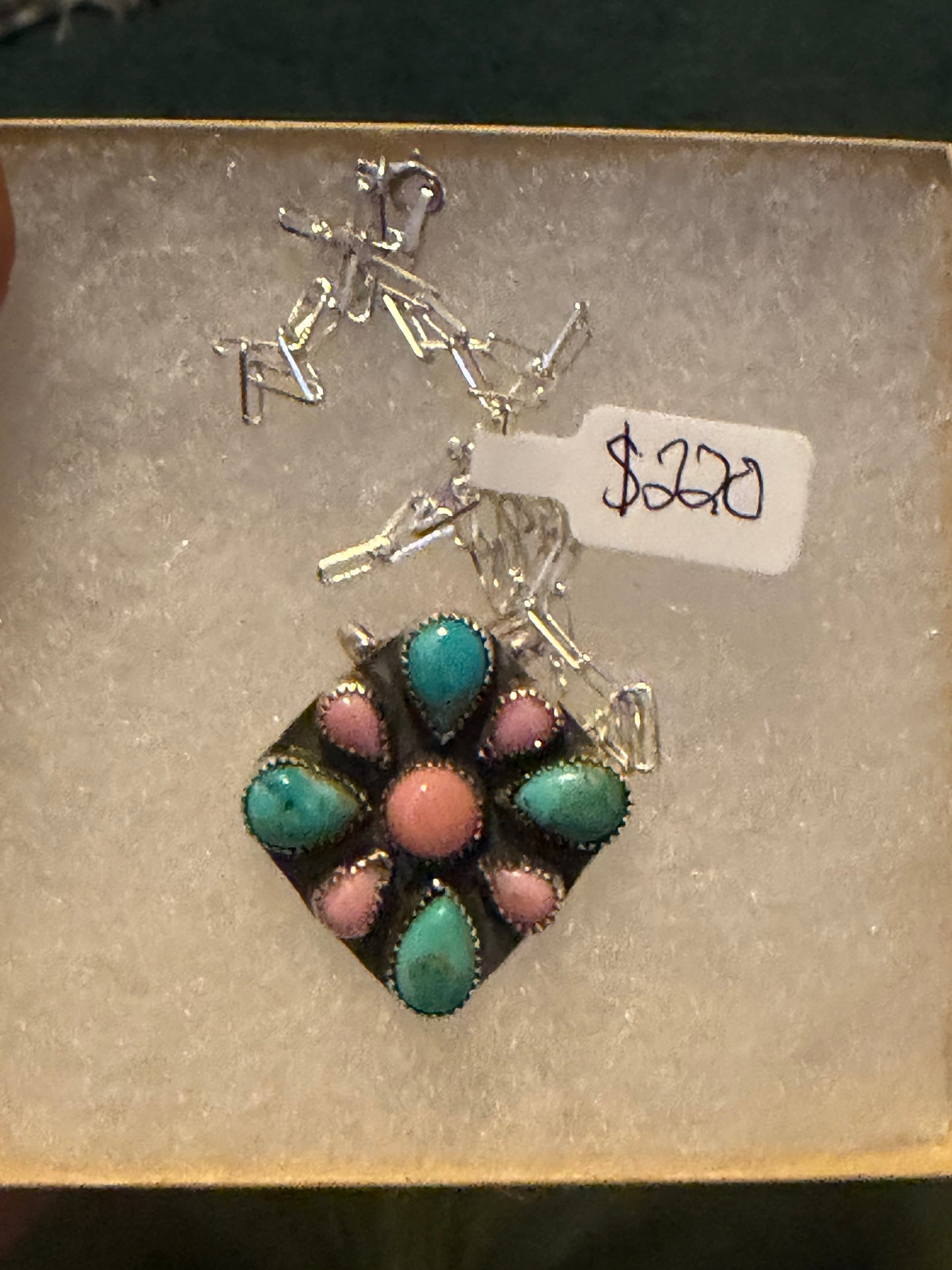 Kingman and Pink Conch Cluster Necklace