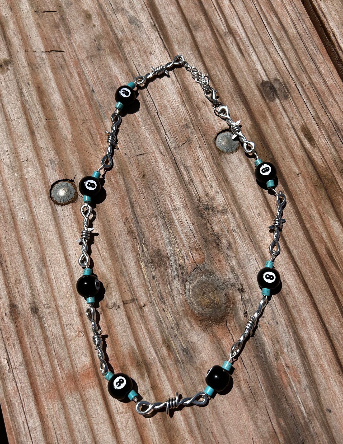 Eight ball barbed wire necklace