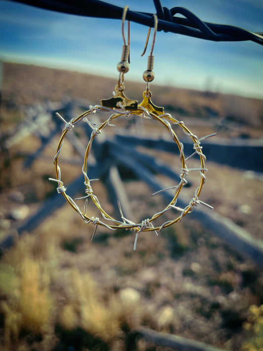 Gold and silver barbed wire hoops